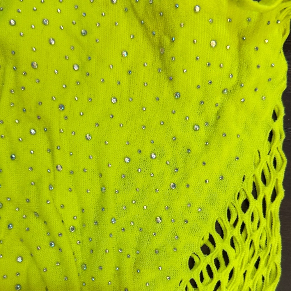Yandy One Shoulder Dress w rhinestone beads neon yellow - Picture 5 of 5
